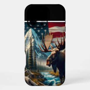 Coque iPhone 16 Pro Max Majestueux orignal et drapeau américain