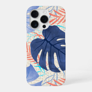 Coque iPhone 16 Pro Maleah Monstera Tropical Hawaiian Watercolor- Blue