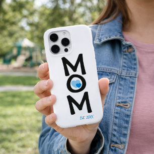 Coque iPhone 16 Pro Max Maman a établi un double cœur bleu imbriqué