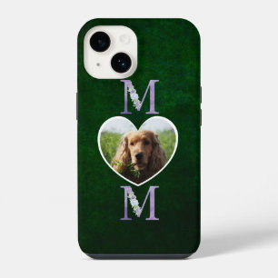 Coque Pour iPhone 14 Maman cœur floral lilas photo du chien vert