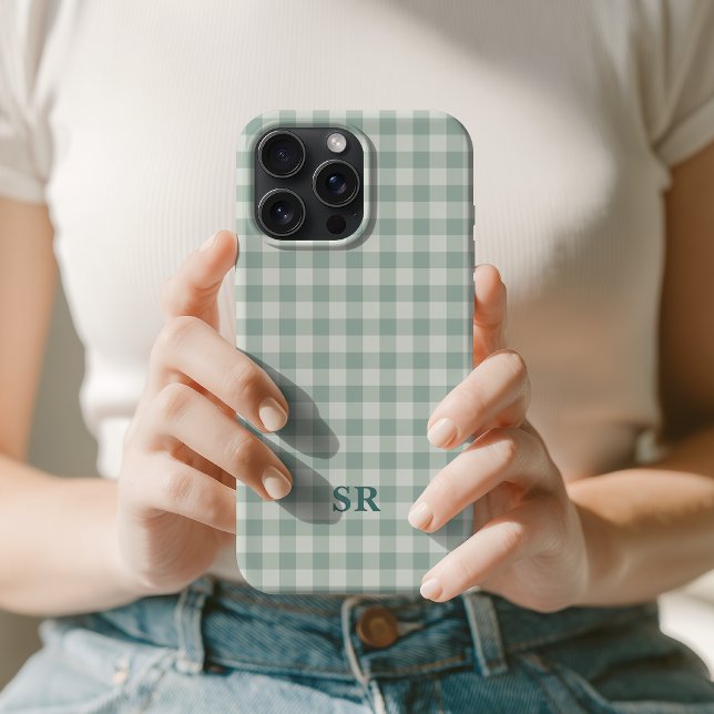 Coque iPhone Maman | Gingham de demoiselle d'honneur vert sauge (back to school gift, bridal party gift, maid of honor gift, coworker birthday gift, christmas gift)