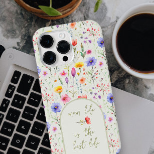 Coque iPhone Maman Life is Best Life Citation Fleur sauvage ver