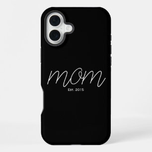 Coque iPhone 16 Plus Maman noire script établi