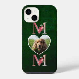 Coque Pour iPhone 14 Maman photo du coeur floral du chien vert