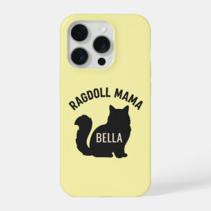 Coque iPhone 15 Pro Maman Ragdoll Chat Silhouette Nom Personnalisé
