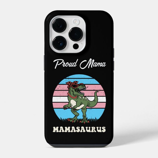 Coque iPhone Mamasaurus drôle de dinosaure sur le drapeau trans (Verso)