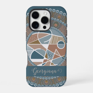 Coque iPhone 16 Pro Mandala accent abstrait sarcelle et or personnalis