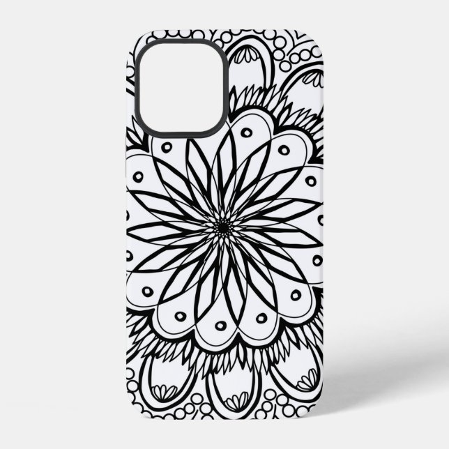Coque iPhone Mandala de fleurs dessin à la main (Verso)