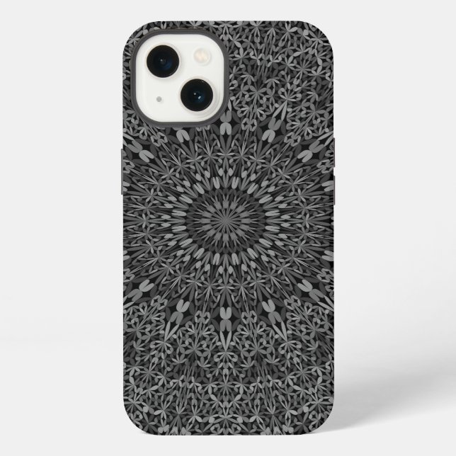 Coque iPhone Mandala de la jungle gris foncé (Verso)