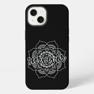 Etui iPhone 13 Mandala de survivante du cancer en blanc