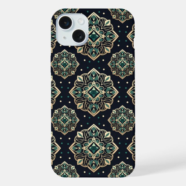 Coque iPhone Mandala émeraude dorée (Verso)