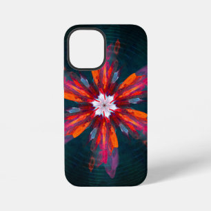 Coque iPhone 12 Mini Mandala floral Fleurs Orange Rouge Bleu Abstrait