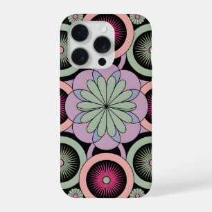 Coque iPhone 15 Pro Mandala Floral Pastel Rétro Symétrie