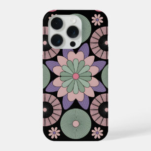 Coque iPhone 15 Pro Mandala Floral Pastel Rétro Symétrie