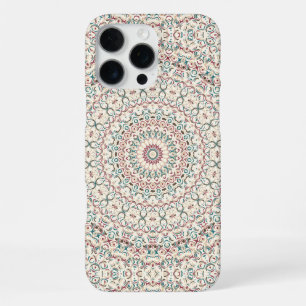 Coque iPhone 16 Pro Max Mandala Géométrique Intriqué en Turquoise, Rose &