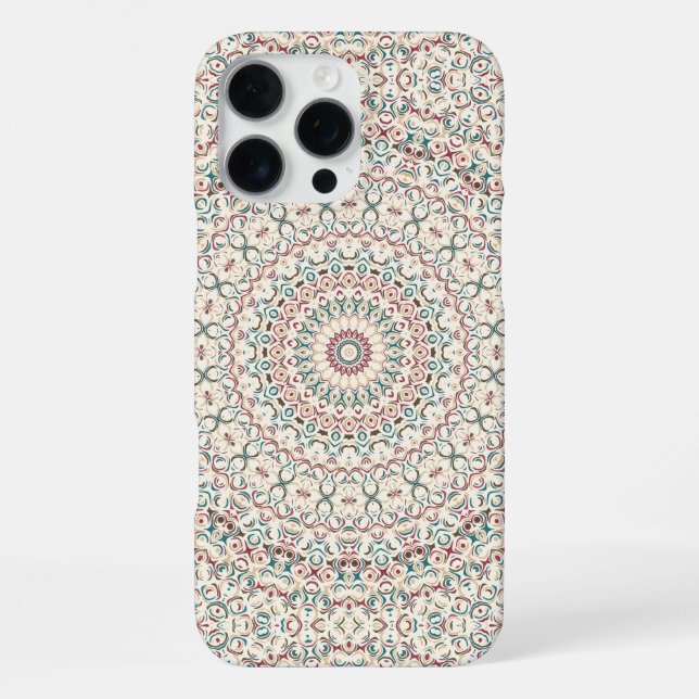 Coque iPhone Mandala Géométrique Intriqué en Turquoise, Rose &  (Verso)