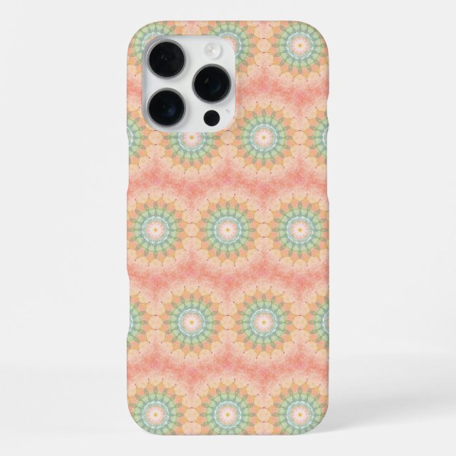 Coque iPhone Mandala géométrique répétitif vert rouge jaune (Verso)