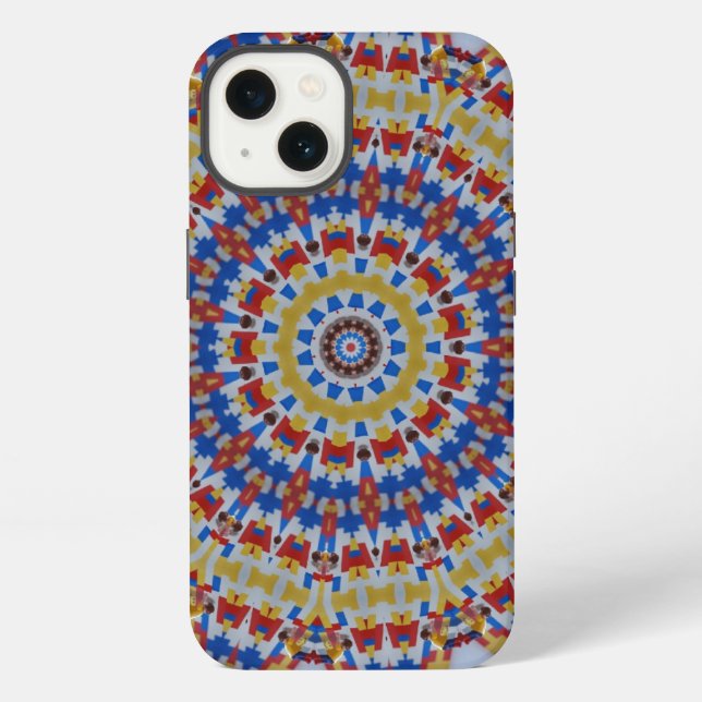 Coque iPhone Mandala jaune bleu (Verso)