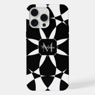 Coque iPhone 15 Pro Max Mandala mosaïque fleur noir blanc rétro Monogramme