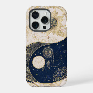 Coque iPhone 15 Pro Mandala nuit jour Yin Yang or créatif