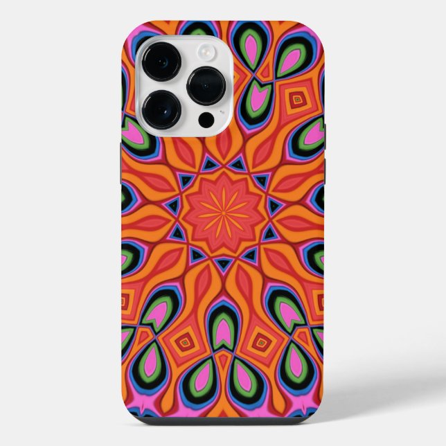 Coque iPhone Mandala Rétro Orange Hipster (Verso)