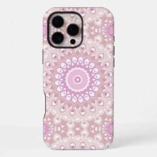 Coque iPhone 16 Pro Max Mandala Rose Tendre avec Motifs de Cœur et de Péta