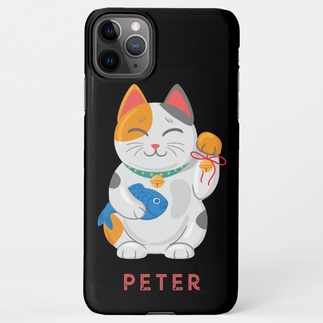 Coque iPhone Maneki Neko White Chat, symbole de bonne chance (Dos)