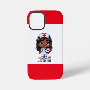 Coque iPhone 12 Mini Manga Mignon Infirmière Noire Cheveux Yeux Marron