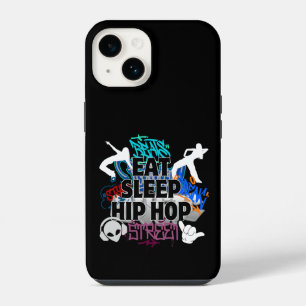 Coque Pour iPhone 14 Manger Dormir Hiphop.w Fond Noir