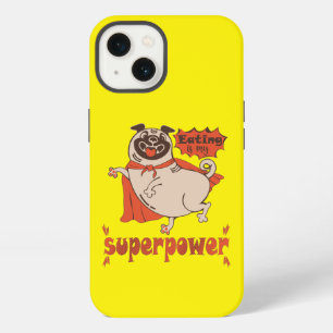 Etui iPhone 13 Manger est mon super pouvoir cape rouge pug style 