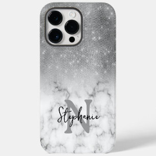 Coque Pour Pour iPhone 14 Pro Max Marbre à paillettes d'argent en dégradé Monogramme