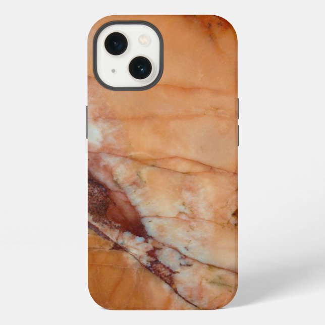 Coque iPhone Marbre à veines orange rouge et blanc (Verso)