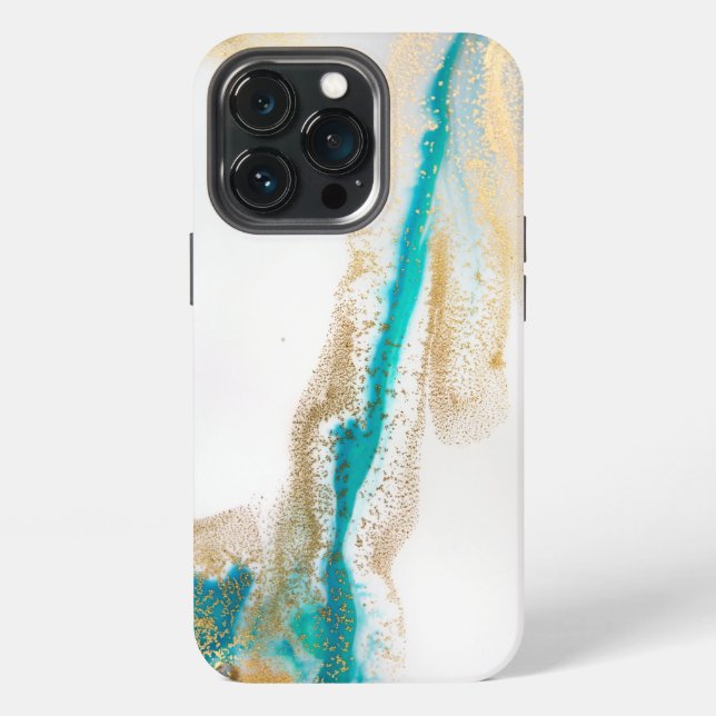 Coque iPhone Marbre Abstrait avec peinture bleue et blanche (Dos)