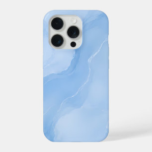 Coque iPhone 15 Pro Marbre Abstrait Motif Bleu Clair