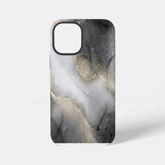 Coque iPhone Marbre Abstrait noir et or (Verso)
