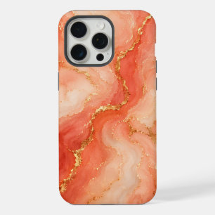 Coque iPhone 15 Pro Max Marbre Abstrait Rivière Or Corail