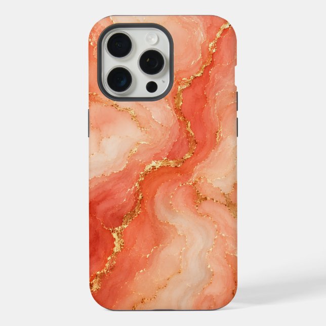 Coque iPhone Marbre Abstrait Rivière Or Corail (Verso)