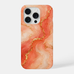 Coque iPhone 15 Pro Marbre Abstrait Rivière Or Corail