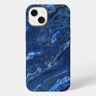 Etui iPhone 13 Marbre acrylique bleu marine et marbre d'or Faux