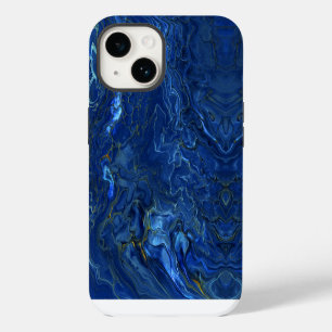 Coque Pour iPhone 14 Marbre acrylique bleu marine et marbre d'or Faux