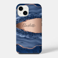 Marbre agate bleue rose or nom script