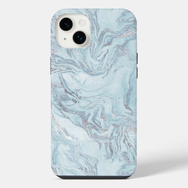 Coque iPhone Marbre Argent Aqua Bleu (Verso)