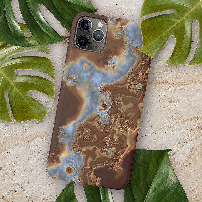 Coque iPhone Marbre Art Géode Bleu Gris Beige Brun Foncé (Créateur téléchargé)
