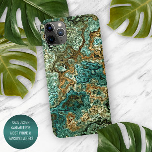 Coque iPhone 16 Pro Max Marbre Art Minéraux Turquoise Or Brun