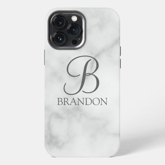 Coque iPhone Marbre blanc de script personnalisé Monogramme et  (Verso)