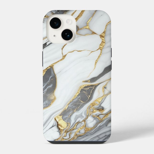 Coque iPhone Marbre blanc et or élégant (Verso)