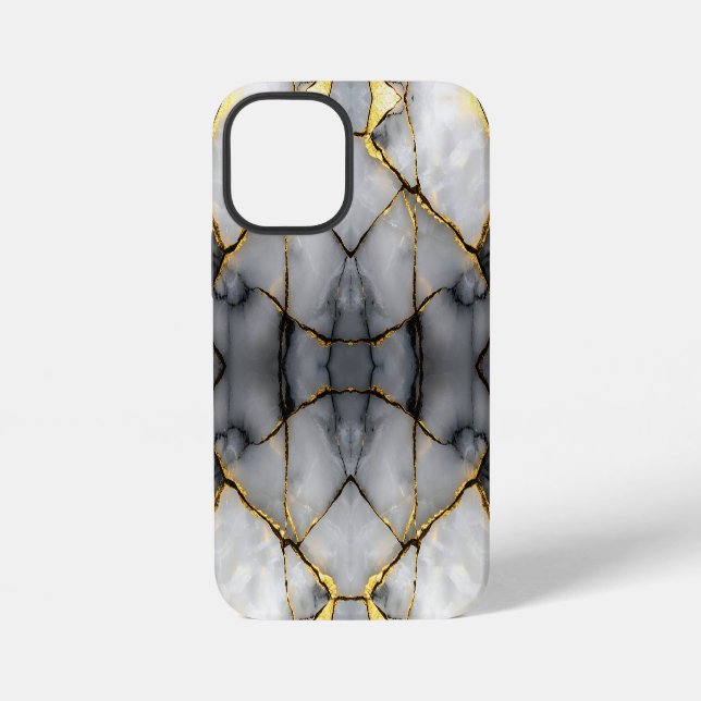 Coque iPhone Marbre blanc et or fissuré moderne (Verso)