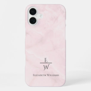 Coque iPhone 16 Plus Marbre blanc et rose poussiéreux pailleté personna