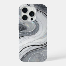 Coque iPhone 15 Pro Marbre Blanc Gris Tourbillon Holographique Luxe