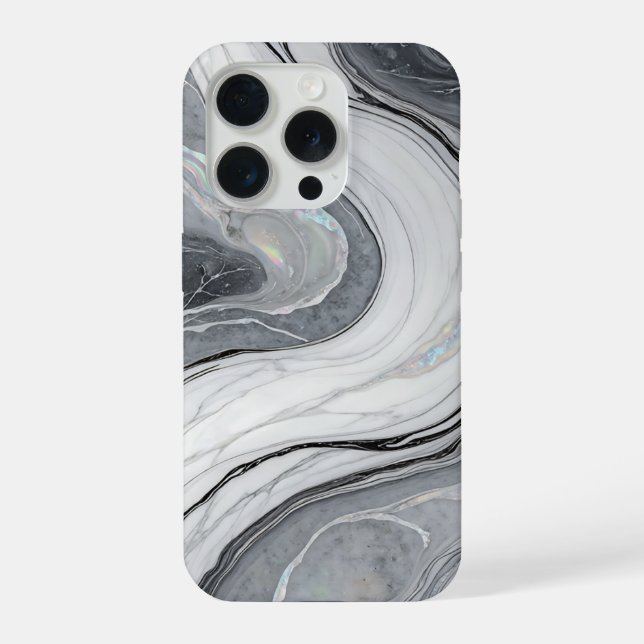 Coque iPhone Marbre Blanc Gris Tourbillon Holographique Luxe (Verso)